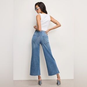 Good American Wide Leg Crop Jeans Sz 28 High Rise palazzo Denim Light Wash